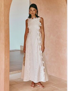 SABO Araminta Embroidered Maxi Dress White Dress - Stella Marina NWT SZ M